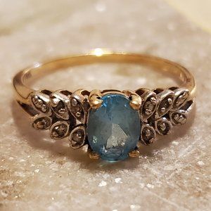 Blue Topaz and Diamond Oval Cut Ring